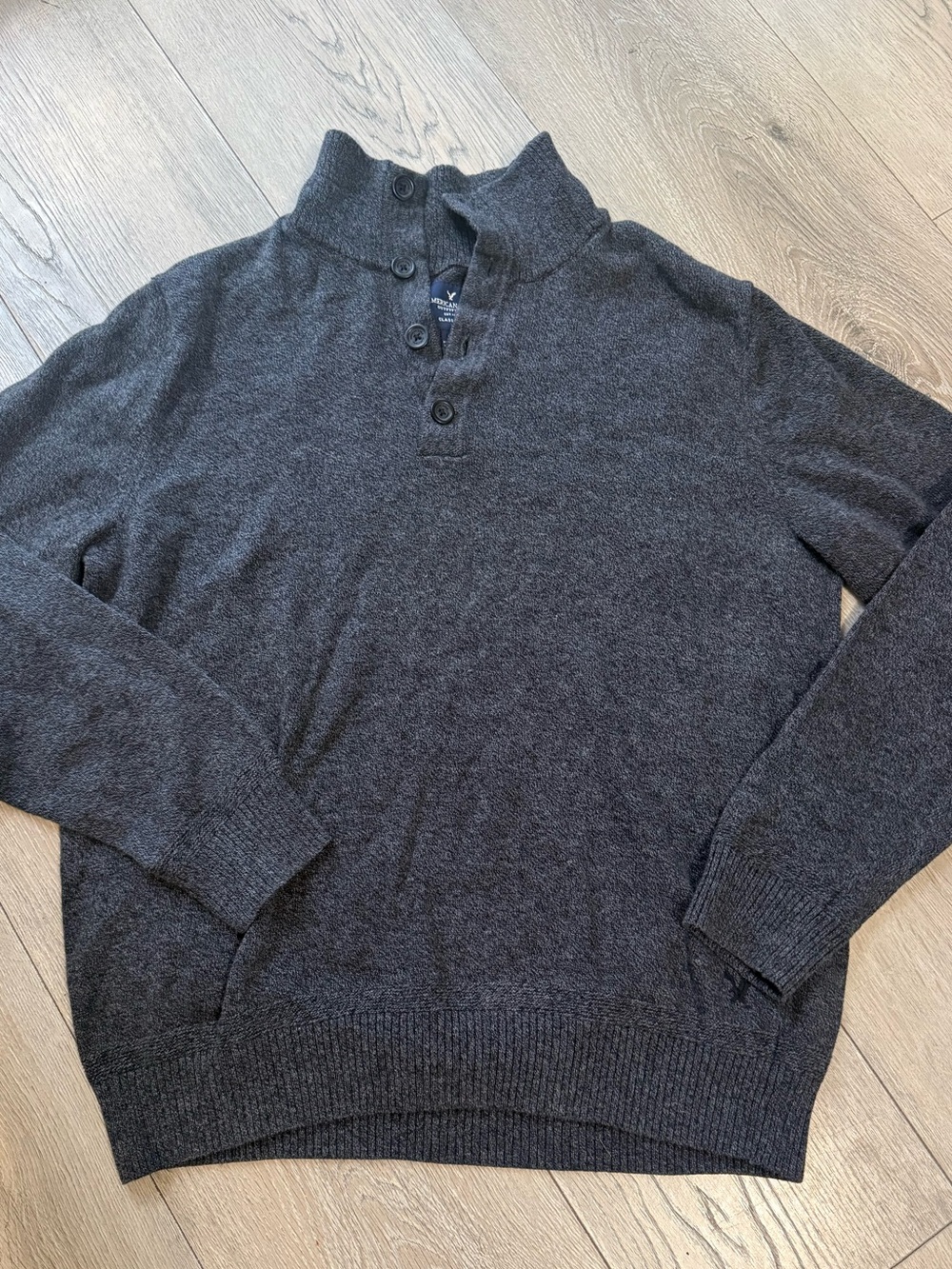 American Eagle Outfitters Men's Charcoal Shawl-Button Turtleneck Sweater